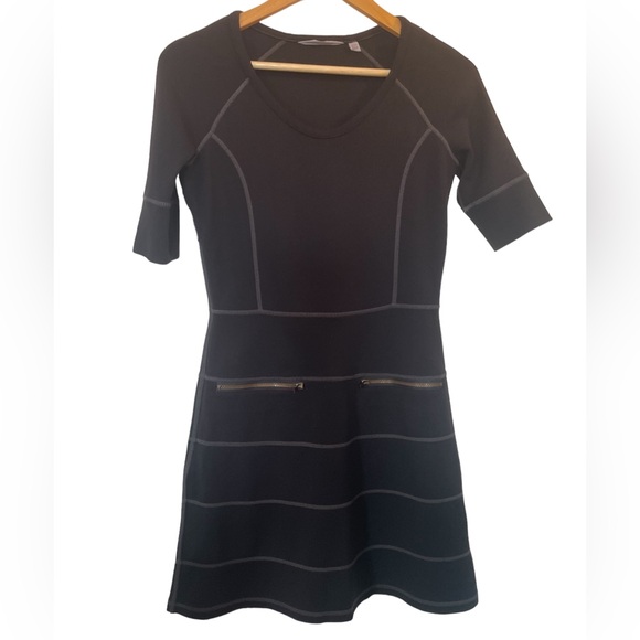 ATHLETA Black Ponte Knit Contour Athletic Dress Zipper Trim Shortsleeve - Sz XXS - Picture 2 of 10
